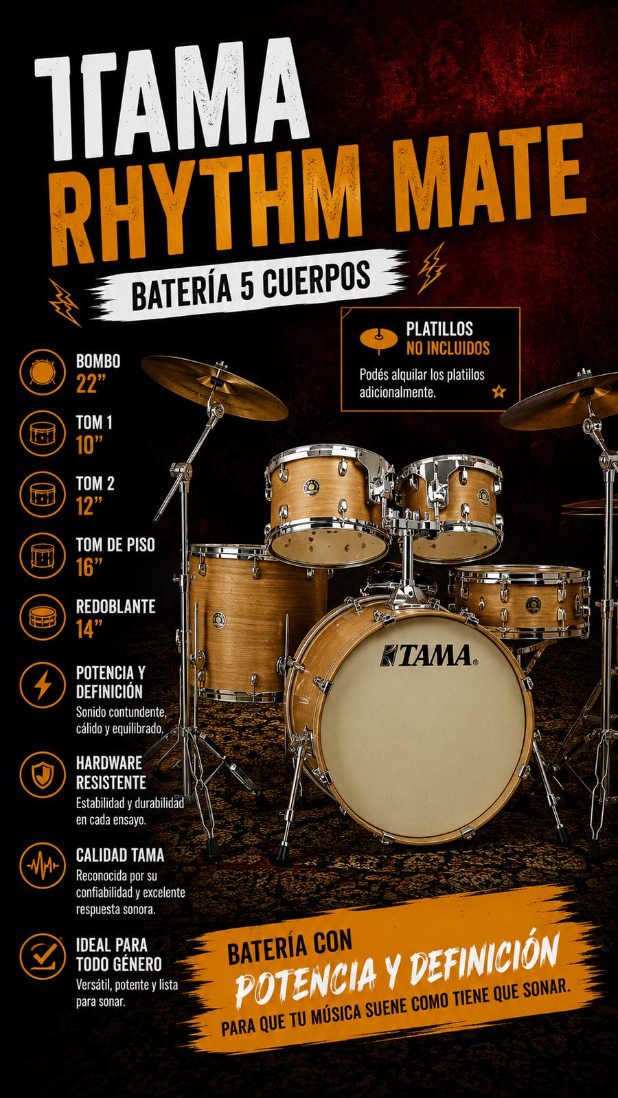 Batería Tama Rhythm Mate de 5 cuerpos